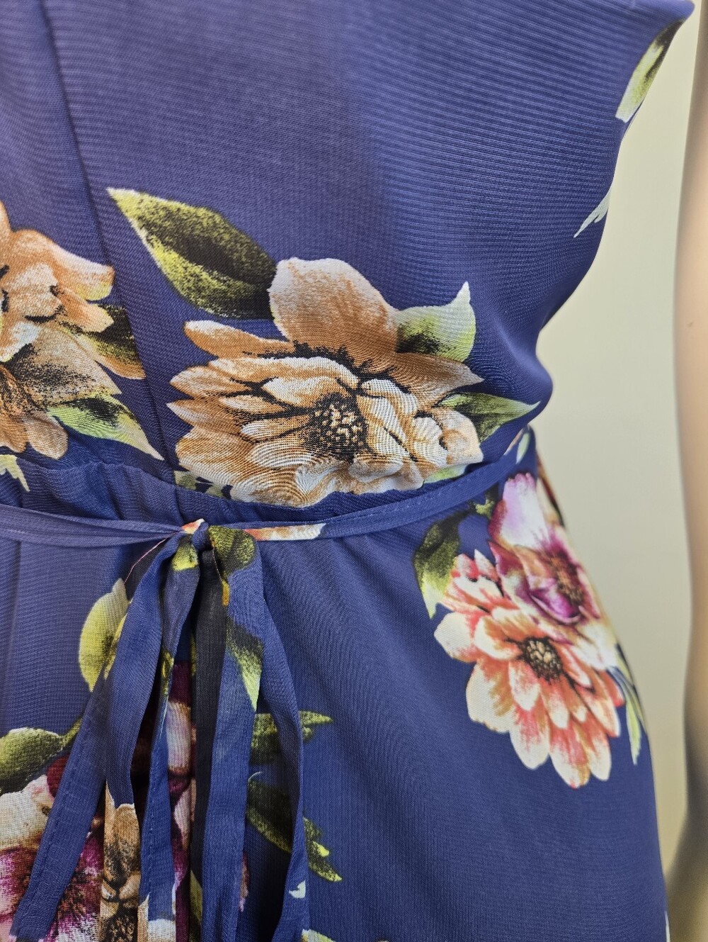 Lulus Blue Floral Wrap Floor Length Dress Size M - Picture 5 of 7